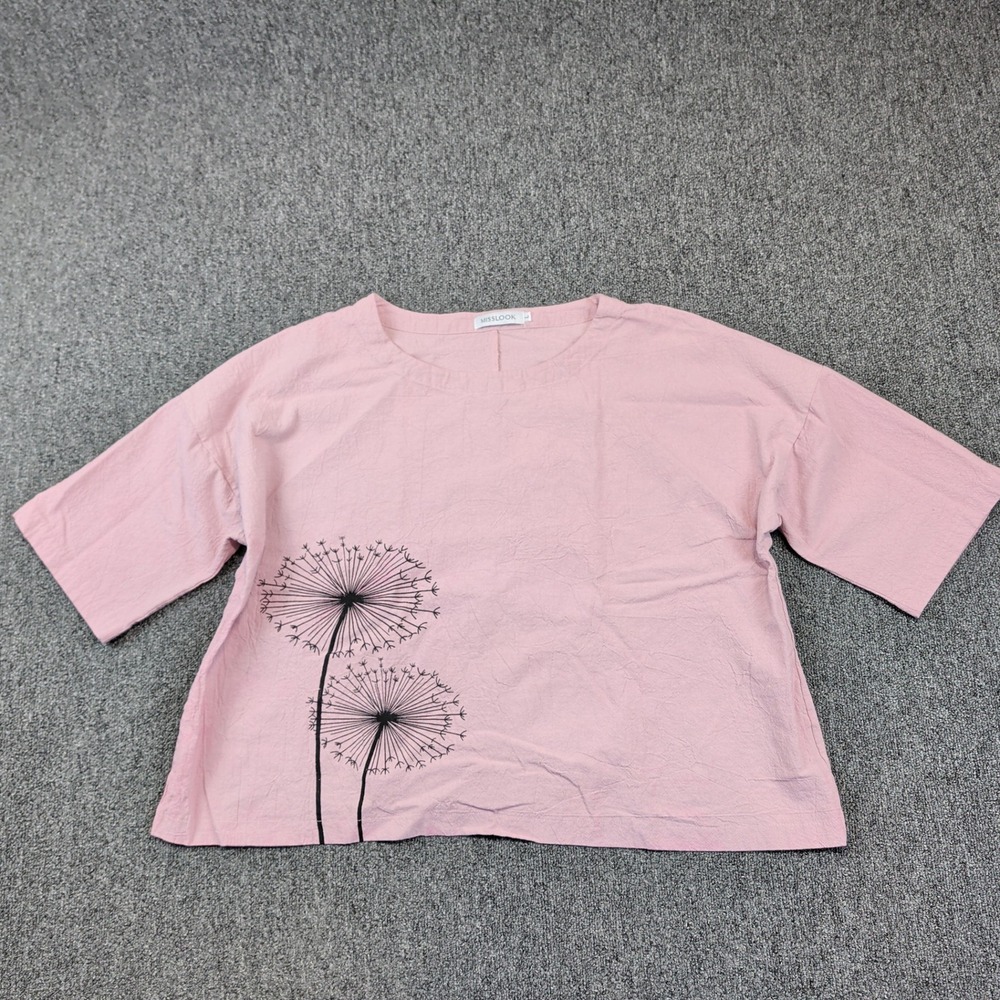 Misslook Cottagecore Dandelion Graphic Boxy Top L Pink Textured Oversized Tee